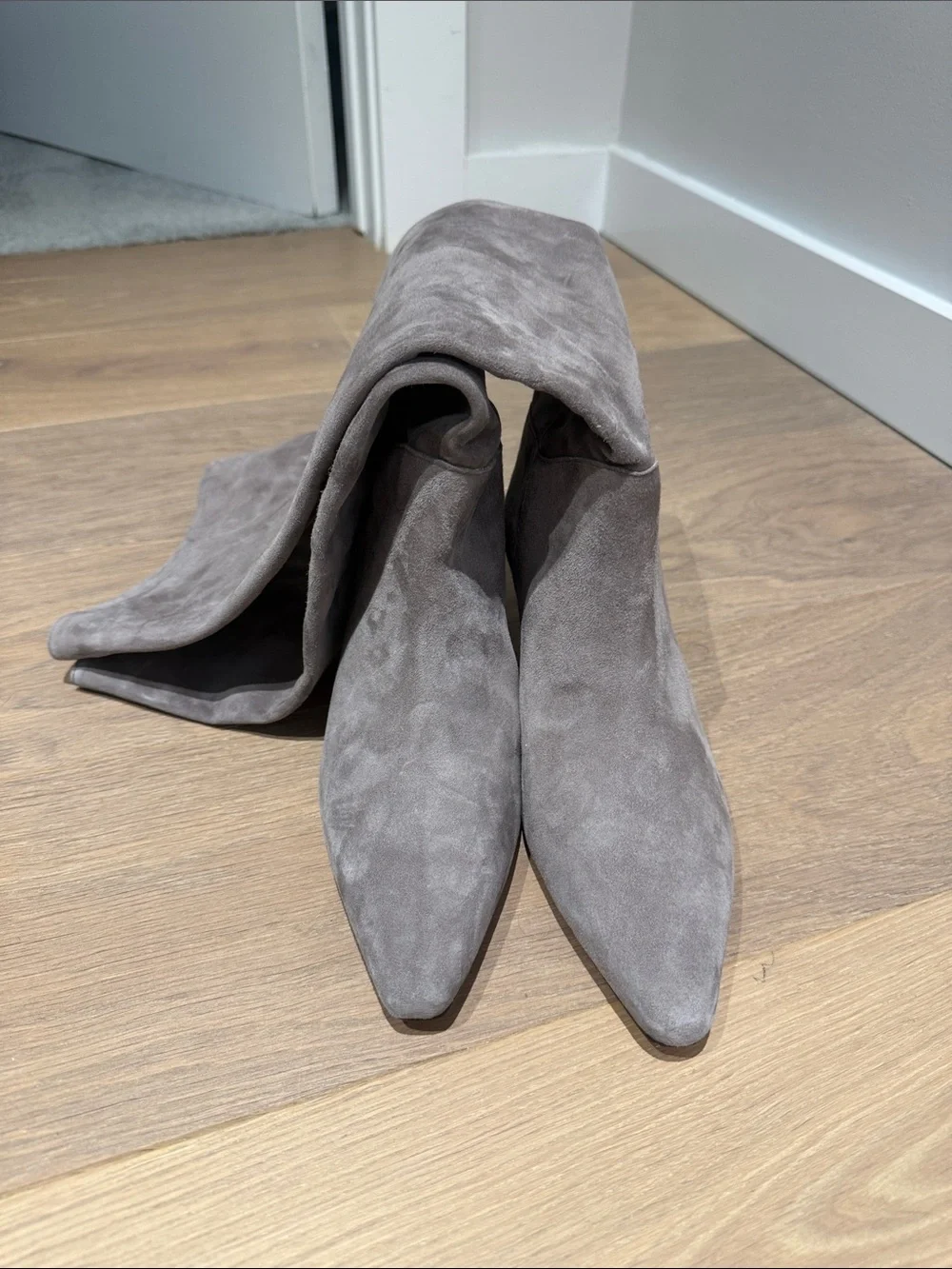 J. Crew Gray Suede Pointed-Toe Mid-Calf Boots
